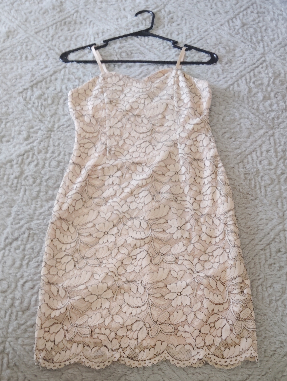 Strapless Floral Lace Sheath Dress in Blush